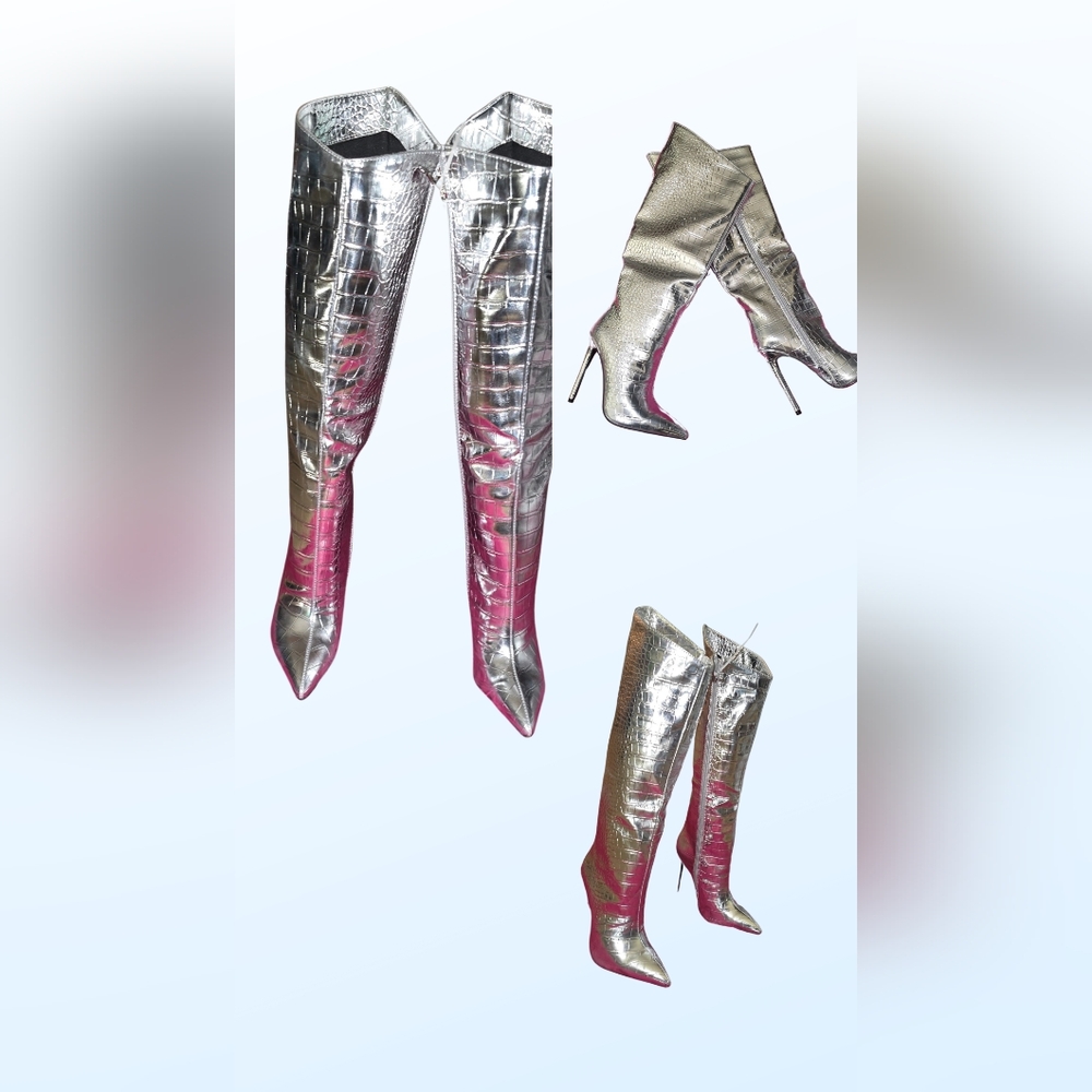 Metallic knee high boots